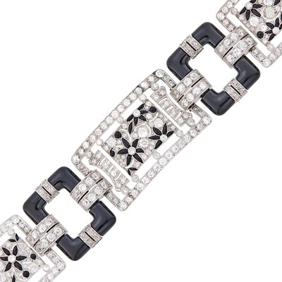 Lot 279 - Platinum, Diamond and Black Onyx Bracelet