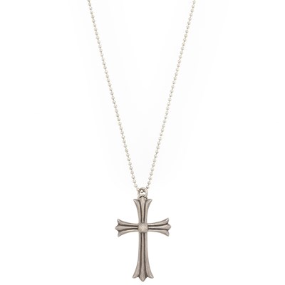 Lot 2303 - Chrome Hearts Silver Cross Pendant with Metal Chain Necklace