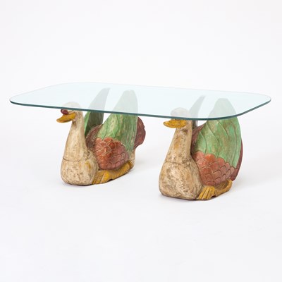 Lot 181 - Carved and Painted Wood Swan-Form and Glass Coffee Table
