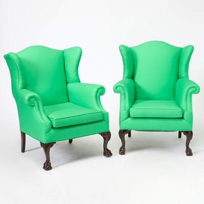 Lot 184 - Pair of George III Style Upholstered Mahogany Wing Chairs