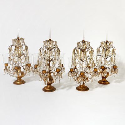 Lot 154 - Set of Four Italianate Gilt Wood, Metal and Glass Girandoles