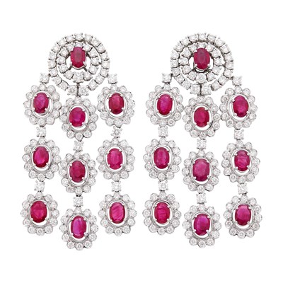 Lot 85 - Pair of White Gold, Ruby and Diamond Fringe Earclips