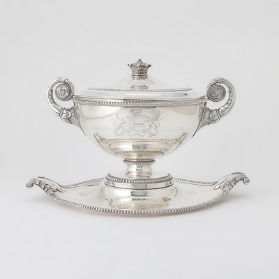 Lot 97 - Assembled George III Sterling Silver Covered Soup Tureen and Stand