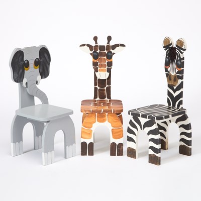 Lot 238 - Three Painted Wood Animal Themed Children's Chairs