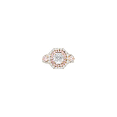 Lot 126 - Two-Color Gold, Fancy Light Greenish Blue Diamond, Colored Diamond and Diamond Ring