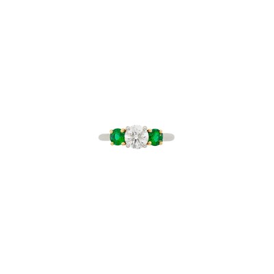 Lot 151 - Tiffany & Co. Platinum, Gold, Diamond and Emerald Ring