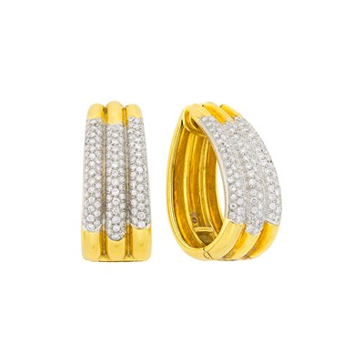 Lot 51 - Pair of Two-Color Gold and Diamond Hoop Earclips