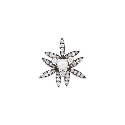 Lot 142 - Antique Silver, Gold, Pearl and Diamond Flower Brooch