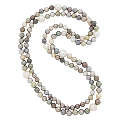 Lot 176 - Long South Sea, Tahitian Gray and Golden Cultured Pearl Necklace