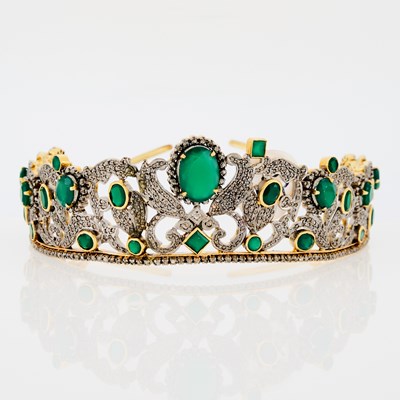Lot 1313 - Silver-Gilt, Green Onyx and Diamond Tiara