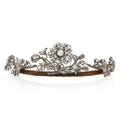 Lot 196 - Antique, Silver and Diamond 'En Tremblant' Flower Tiara