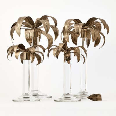 Lot 355 - Two Pairs of William Yeoward Metal and Glass Palm Tree Form Candlesticks
