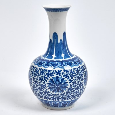 Lot 618 - A Chinese Blue and White Porcelain 'Lotus Scrolls' Bottle Vase