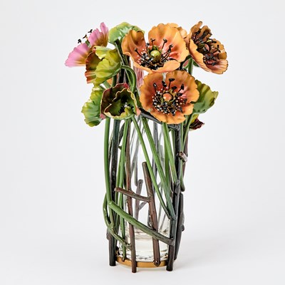 Lot 367 - Enameled Metal and Glass 'Poppies' Vase