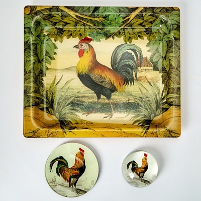 Lot 3339 - Three John Derian Glass Rooster-Themed Table Articles