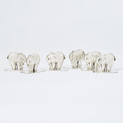 Lot 3357 - Set of Six English Sterling Silver Elephant-Form Name Place Card Holders