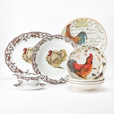 Lot 3289 - Group of William Sonoma Porcelain Animal Decorated Table Articles