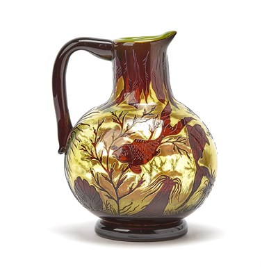 Lot 3318 - Ramski Art Nouveau Style Etched Cameo Glass Aquatic-Themed Footed Ewer