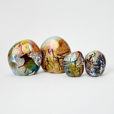 Lot 3307 - Group of Four Richard Saatva Enameled Glass Table Ornaments