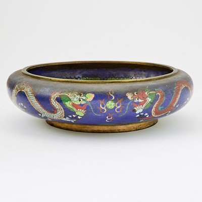 Lot 619 - A Large Japanese Cloisonne Enamel Compressed-Form 'Dragon' Brush Washer