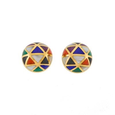 Lot 1031 - Asch Grossbardt Pair of Gold and Hardstone Dome Earrings