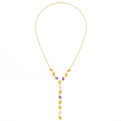 Lot 1079 - Gold, Amethyst, Citrine and Diamond Necklace