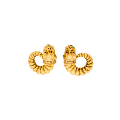Lot 1205 - Zolotas Pair of Gold, Diamond and Ruby Chimera Earclips