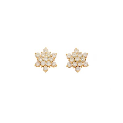 Lot 1067 - Pair of Gold and Diamond Flower Earrings