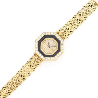 Lot 1256 - Gold, Diamond and Black Onyx Wristwatch