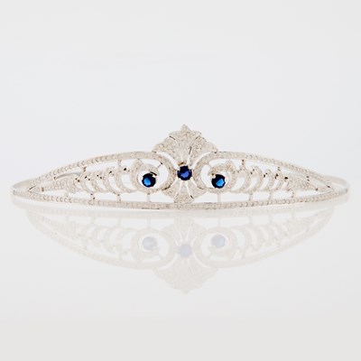 Lot 1332 - White Metal, Sapphire, Blue Glass and Diamond Tiara