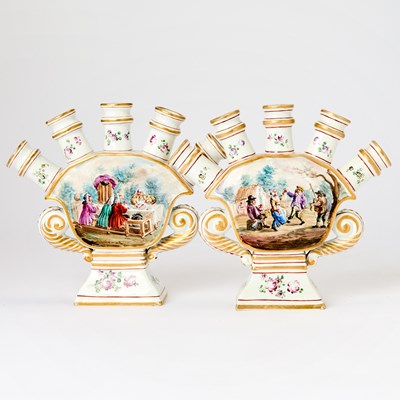 Lot 522 - Pair of Hochst Damm Faience Tulipieres