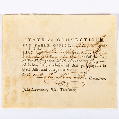 Lot 278 - Pay voucher signed by Samuel Huntington