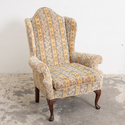 Lot 386 - George II Style Upholstered Mahogany Wing Chair