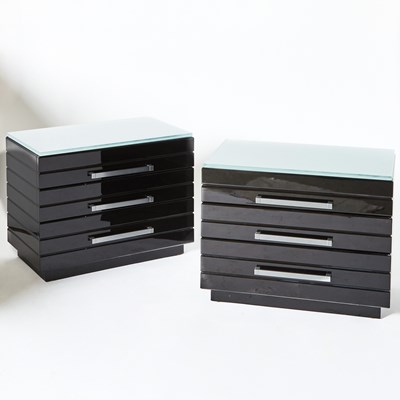 Lot 326 - Pair of Lorin Marsh Black Lacquered Chests with Glass Tops