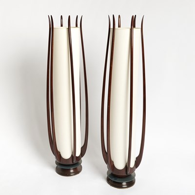 Lot 103 - Pair of Art Deco Style Mahogany Floor Lamps
