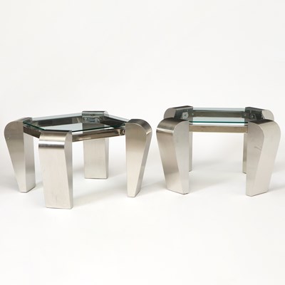 Lot 343 - Pair of Stainless Steel and Glass Side Tables