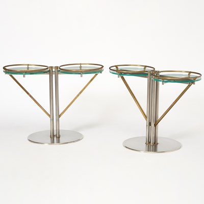 Lot 346 - Pair of Stainless Steel and Glass Side Tables