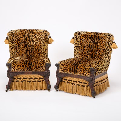 Lot 163 - Pair of Egyptian Style Carved Walnut Slipper Chairs