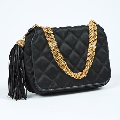 Lot 287 - Chanel Black Quilted Fabric and Rhinestone Flap Bag