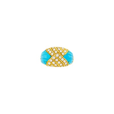 Lot 4 - Gold, Carved Turquoise and Diamond Ring
