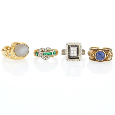 Lot 1266 - Three Gold, White Gold, Diamond and Gem-Set Rings