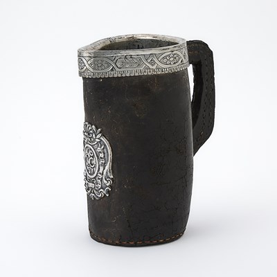 Lot 170 - Continental Silvered Metal Mounted Leather Black-Jack Pitcher