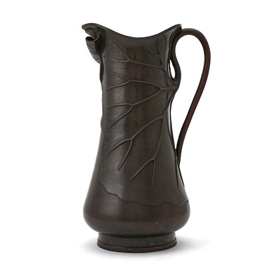 Lot 123 - Art Nouveau Patinated Bronze ‘Lotus Leaf’ Pitcher
