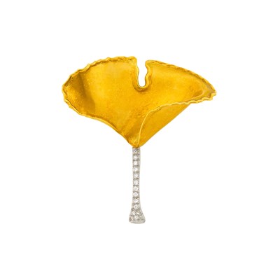 Lot 56 - Tiffany & Co. Gold, Platinum and Diamond Ginkgo Leaf Brooch