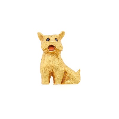 Lot 1052 - René Kern Gold, Sapphire and Coral Dog Brooch