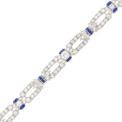 Lot 153 - Platinum, Diamond and Sapphire Bracelet