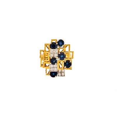 Lot 1230 - Two-Color Gold, Sapphire and Diamond Modernist Ring