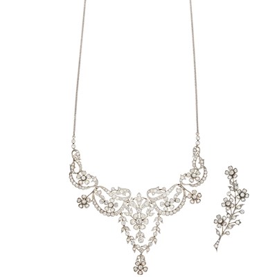 Lot 1074 - Silver, Low Karat Gold and Diamond Necklace and Brooch