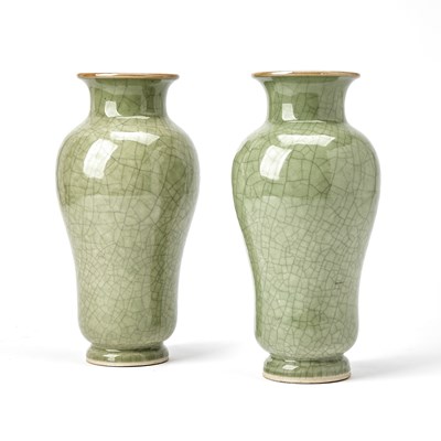 Lot 136 - Pair of Chinese Celadon and Crackle Glazed Porcelain Vases