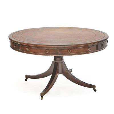 Lot 195 - Regency Style Gilt-Tooled Red-Leather Lined Mahogany Drum Table
